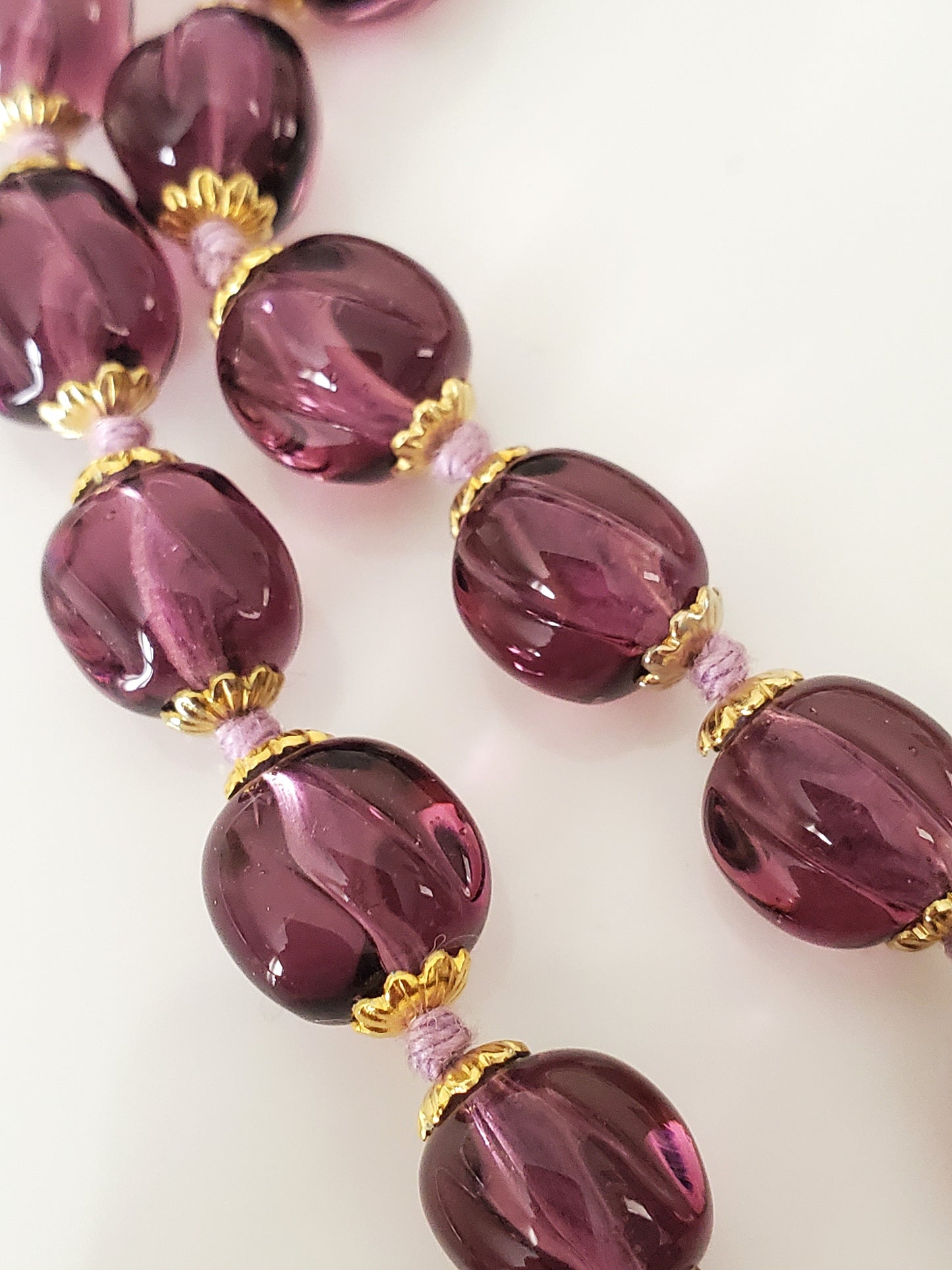 Vintage Purple Glass Knotted Bead Necklace