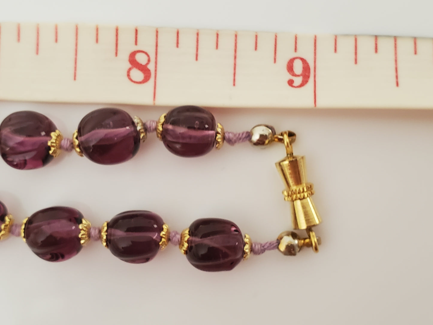 Vintage Purple Glass Knotted Bead Necklace