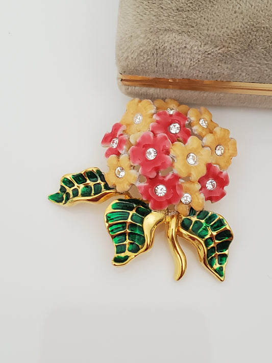Vintage Joan Rivers Pink and Yellow Floral Bouquet Pin Brooch