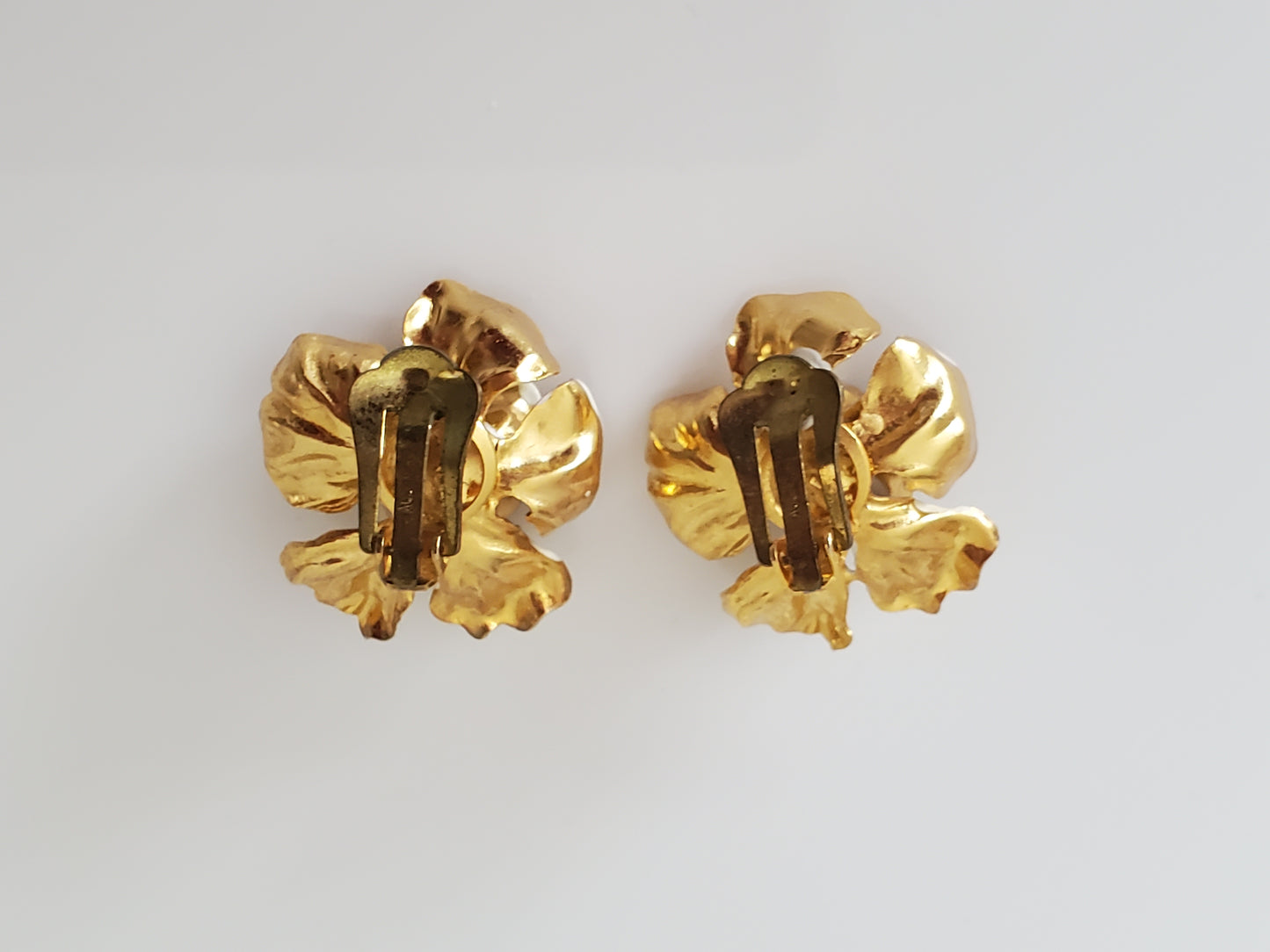 Vintage Austria Amber Rhinestone Flower Earrings