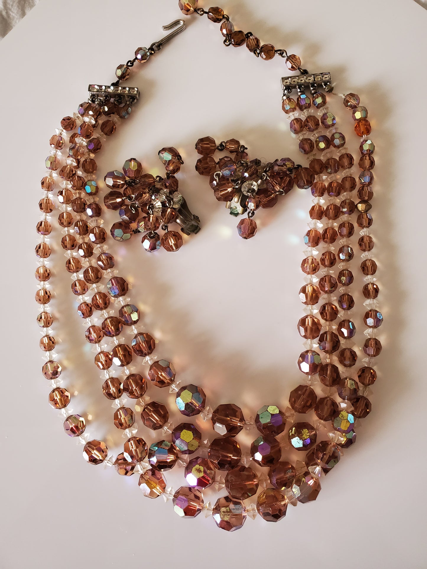 Vintage AB Tan Bead Necklace and Earring Set
