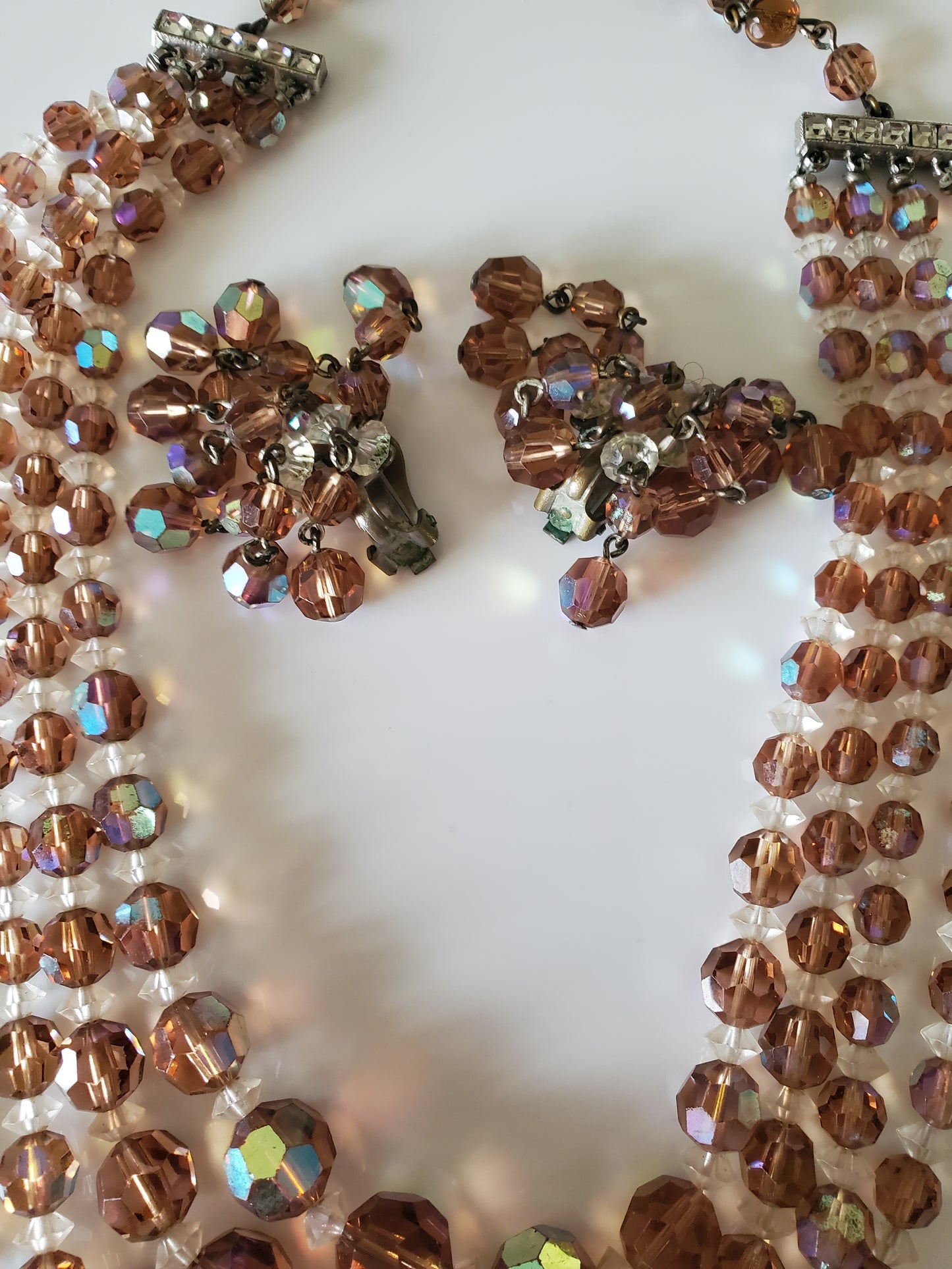 Vintage AB Tan Bead Necklace and Earring Set