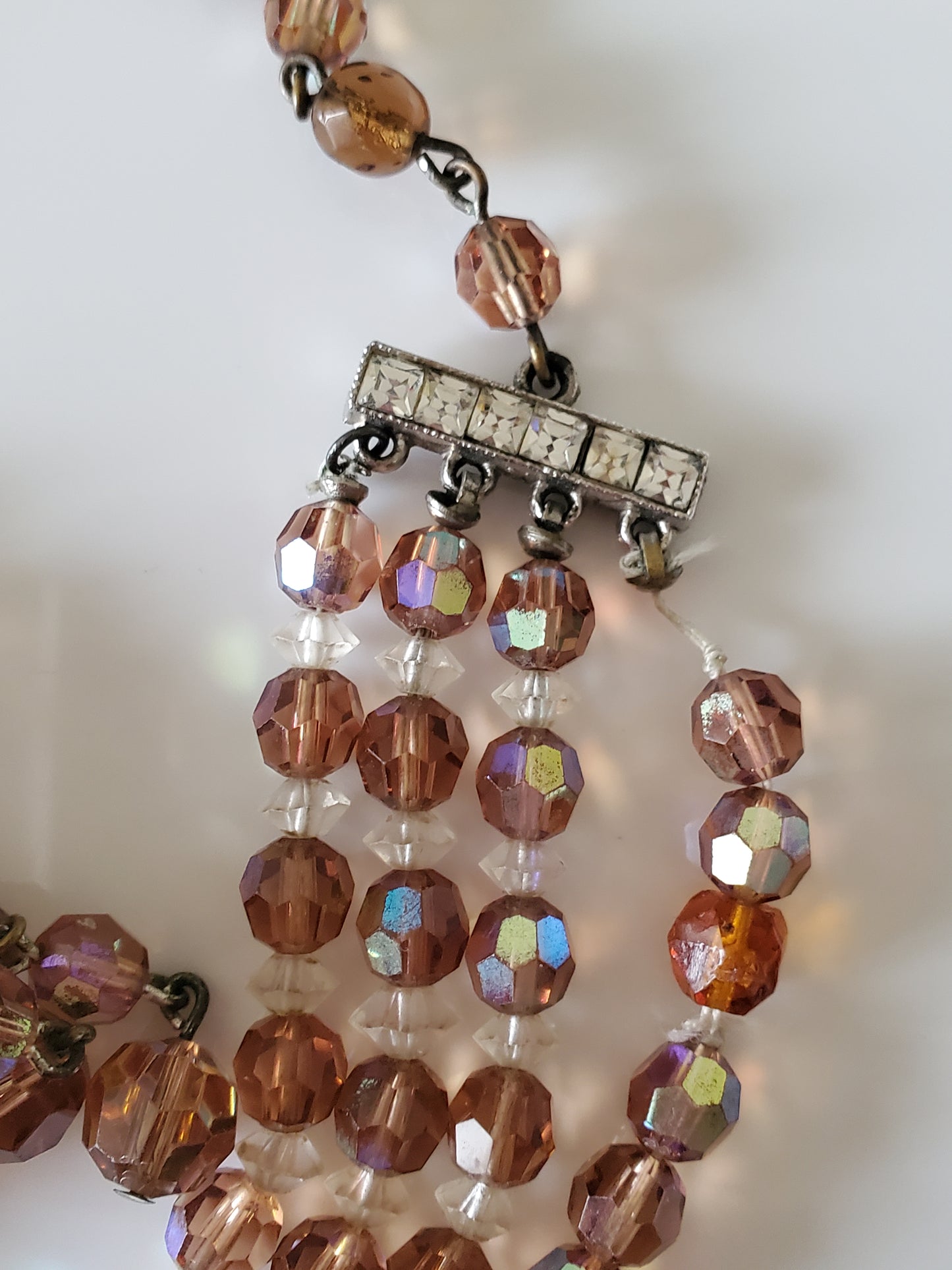 Vintage AB Tan Bead Necklace and Earring Set