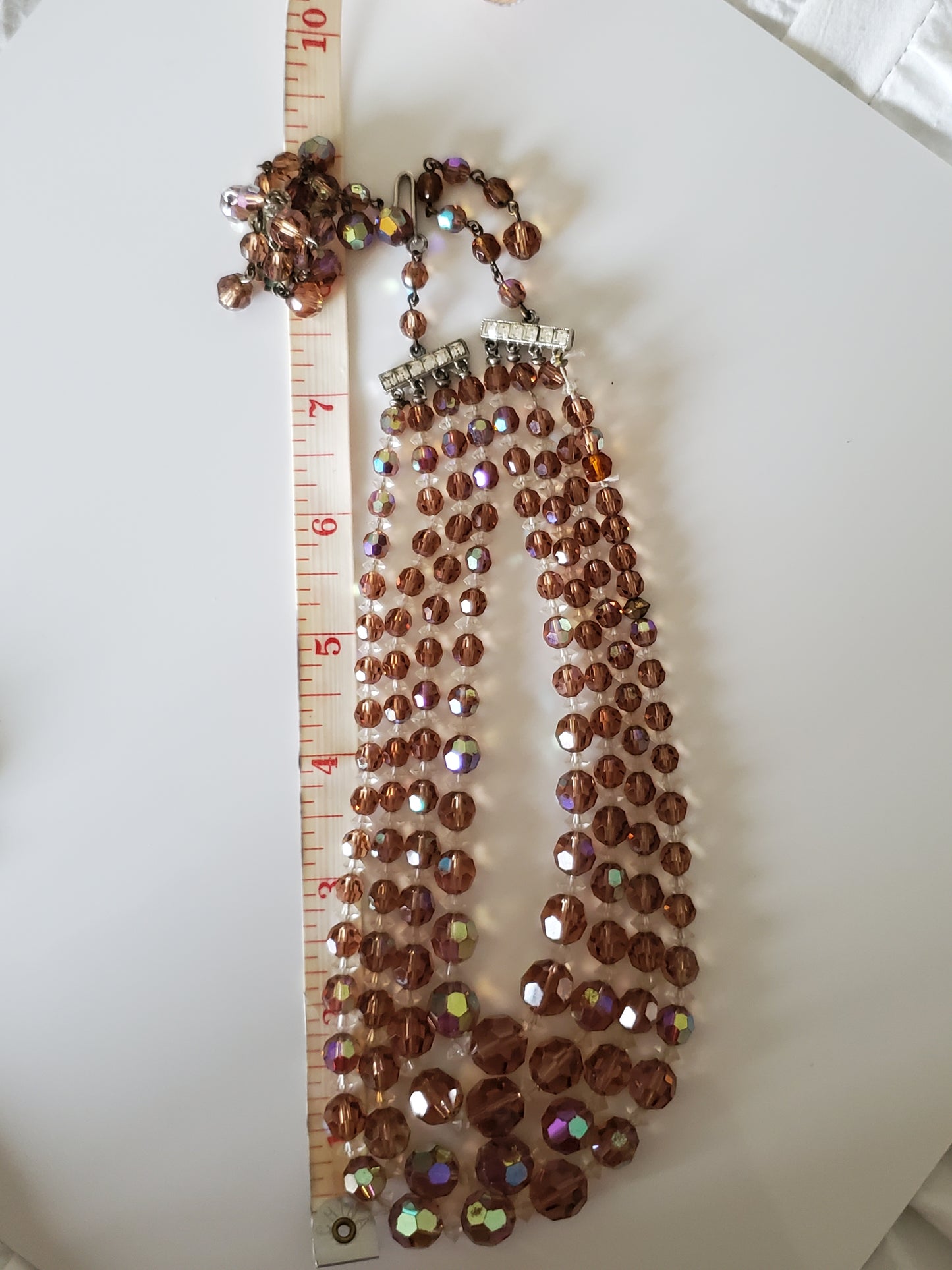 Vintage AB Tan Bead Necklace and Earring Set