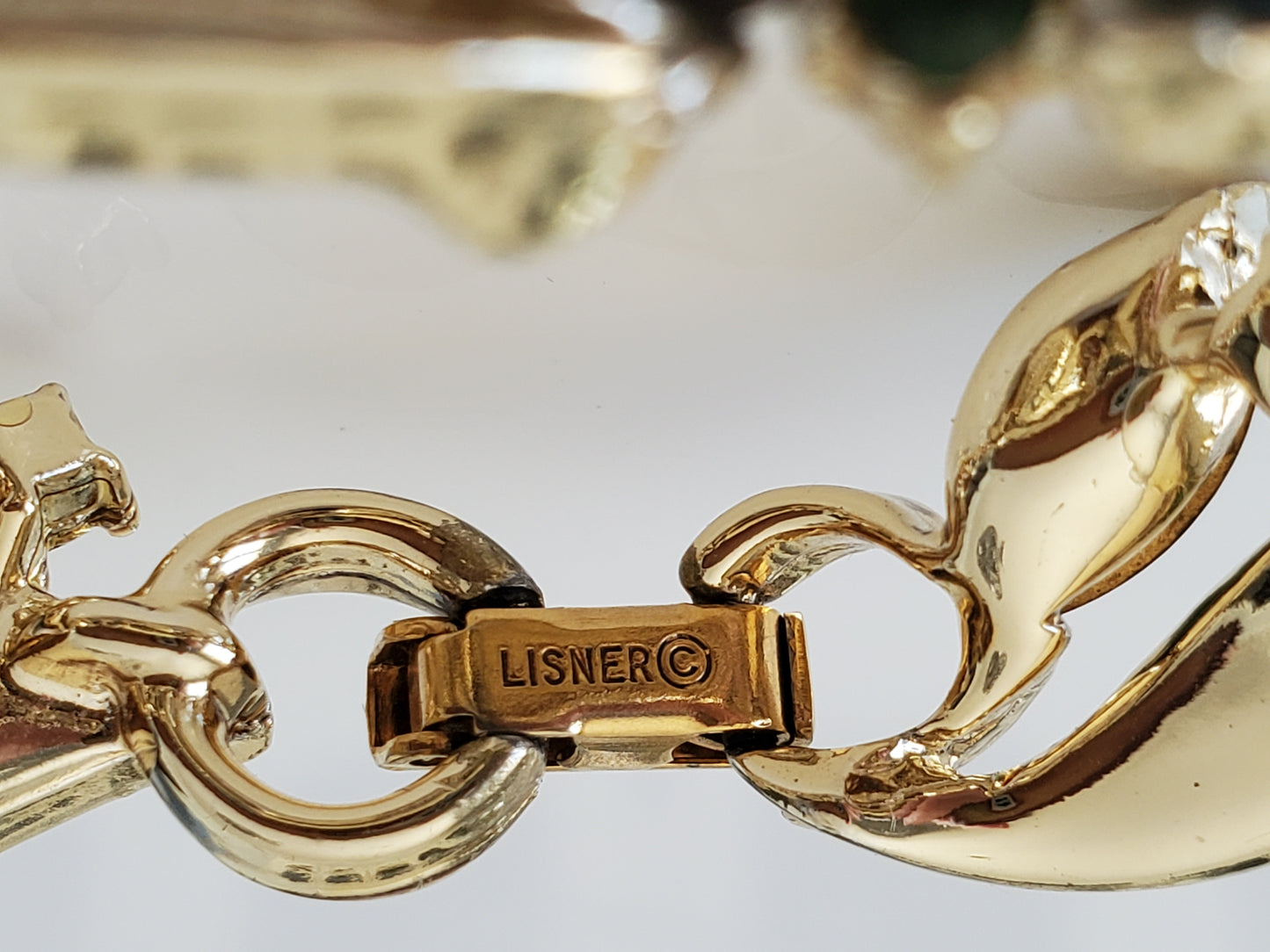 Vintage Green Rhinestone Lisner Designer Bracelet