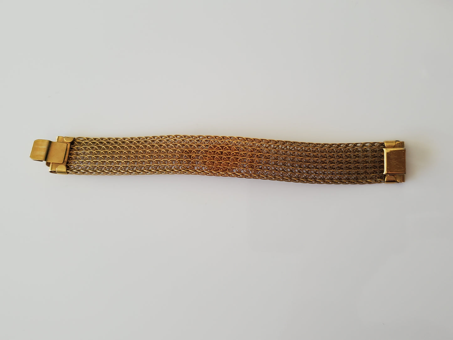 Vintage Mid-Century Gold-tone Mesh Bracelet with Faux Tiger-Eye Stone