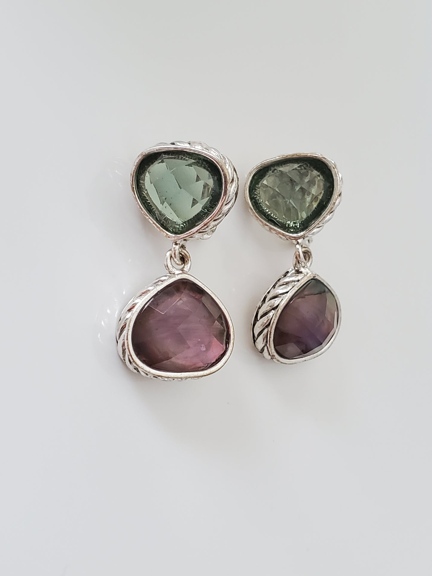 Vintage Napier Designer Pink and Smokey Gray Crystal Clip On Earrings