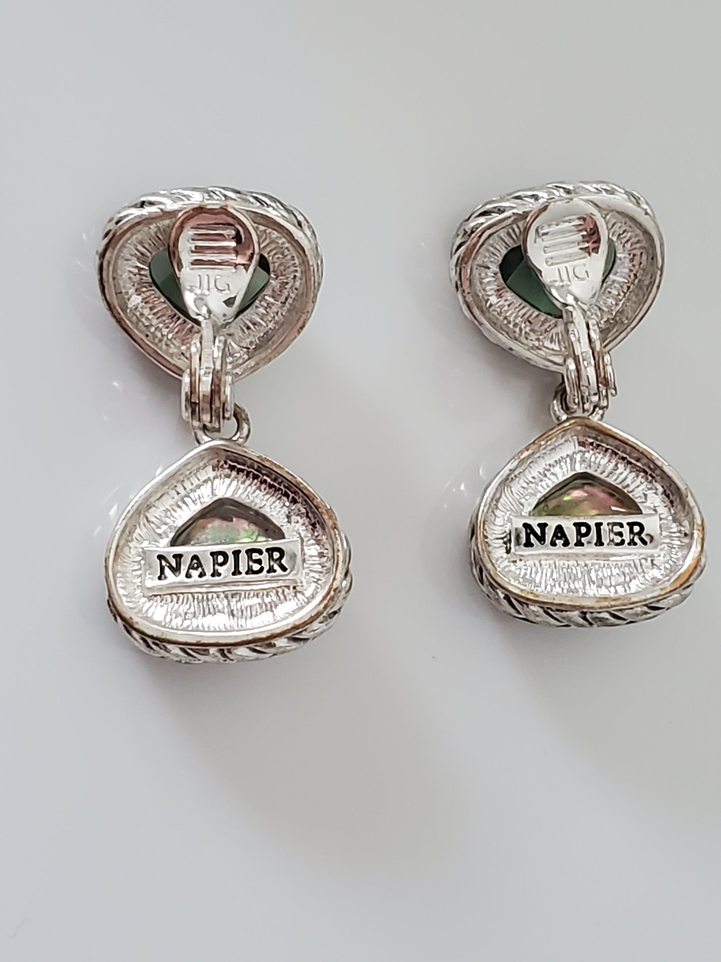 Vintage Napier Designer Pink and Smokey Gray Crystal Clip On Earrings