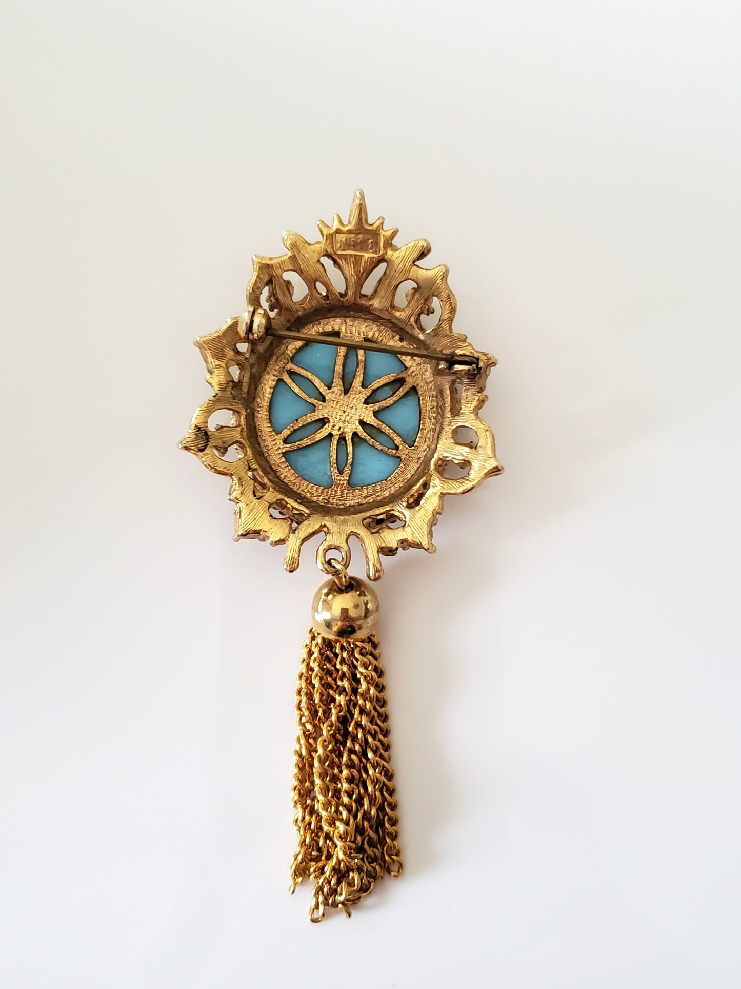 Vintage Sphinx Turquoise Filigree Brooch