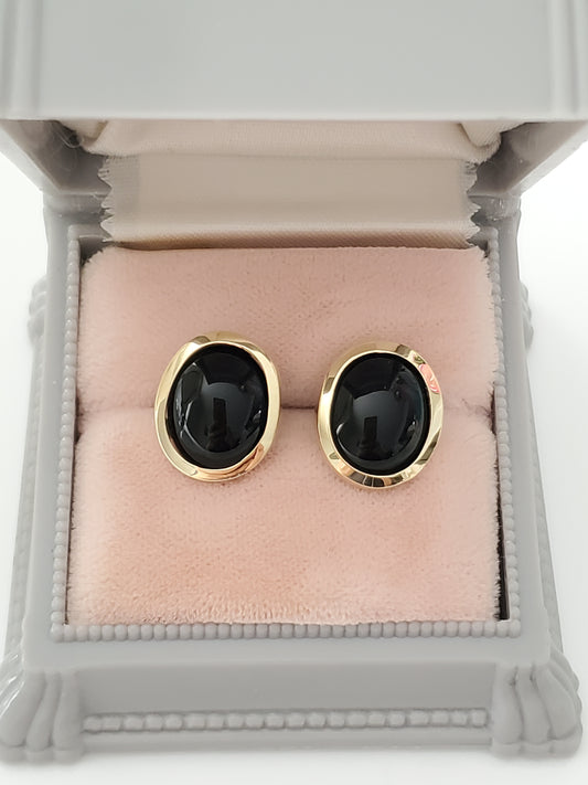 Vintage 14K Solid Gold Onyx Stud Earrings
