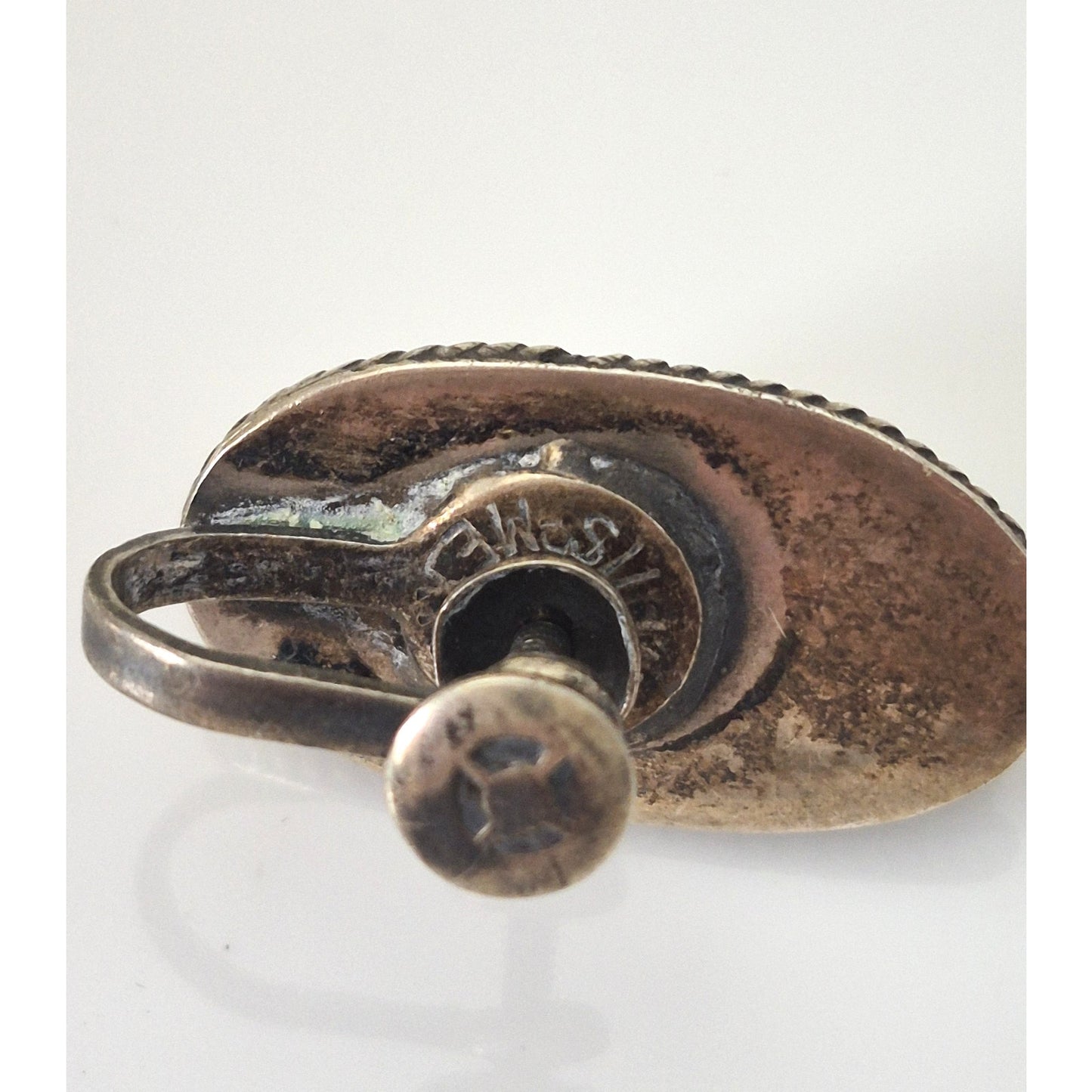 Vintage Sterling Silver Tiger Eye Oval Screw On Earrings