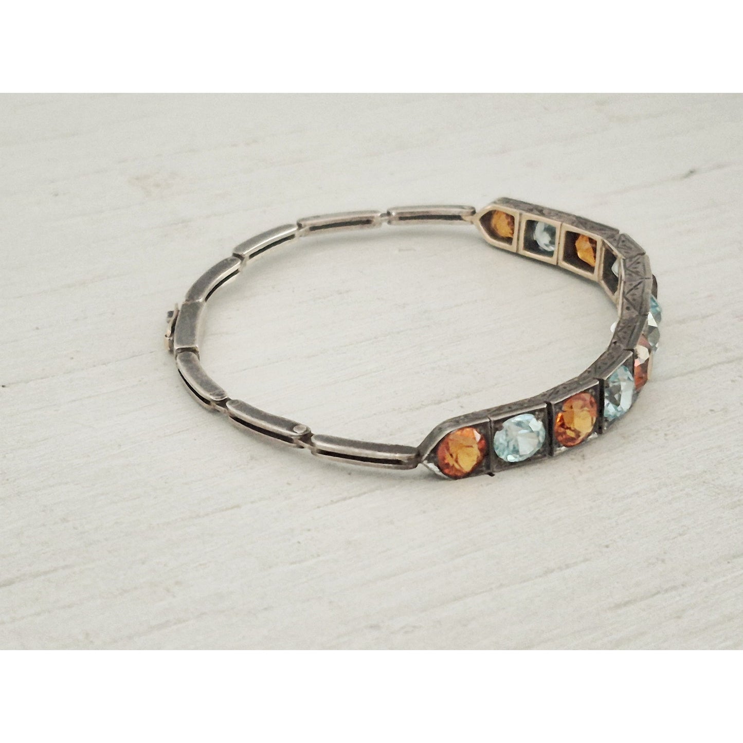 Vintage Topaz and Citrine Sterling Silver Child Size Bracelet