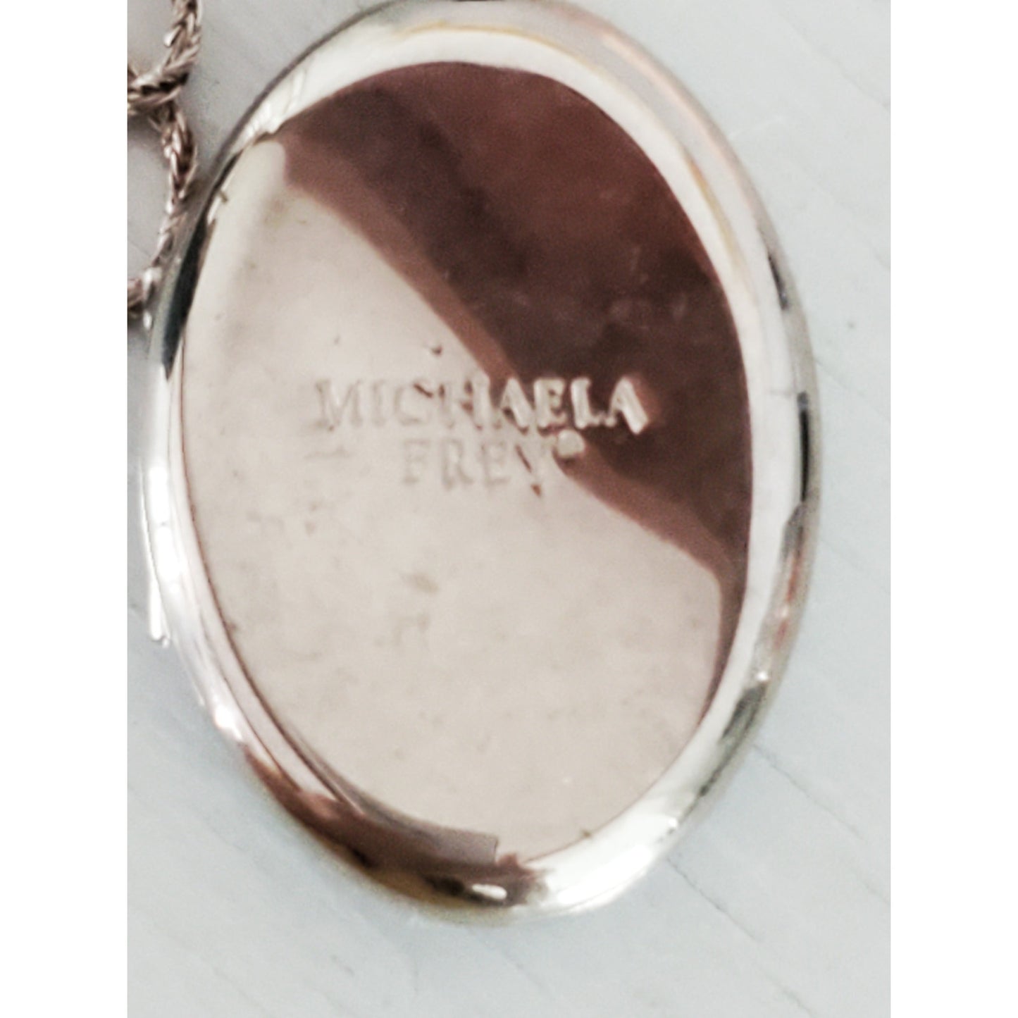 Vintage Michaela Frey Blue & White Floral Enamel Locket Sterling Silver Necklace