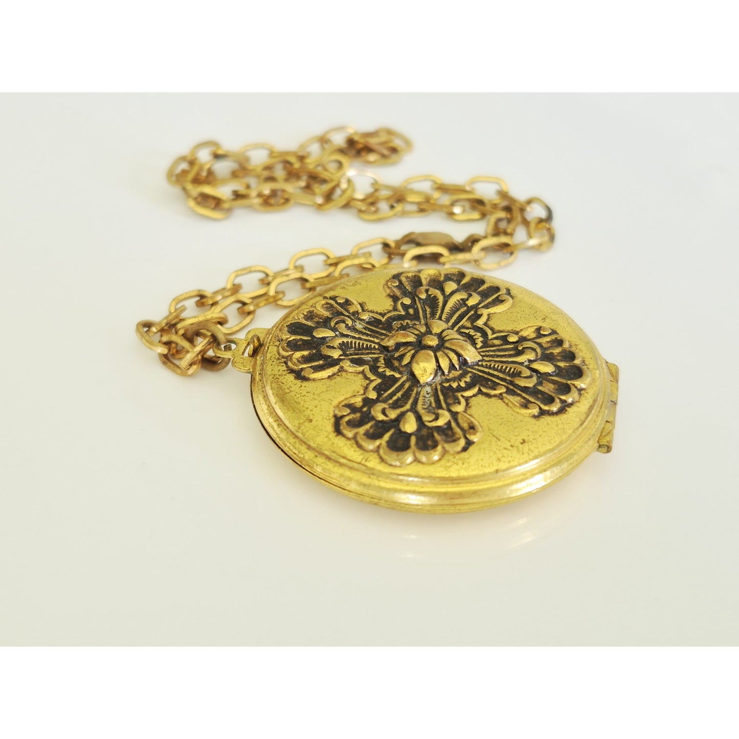 Antique Victorian Floral Etched Maltese Cross Gold Filled Locket Necklace