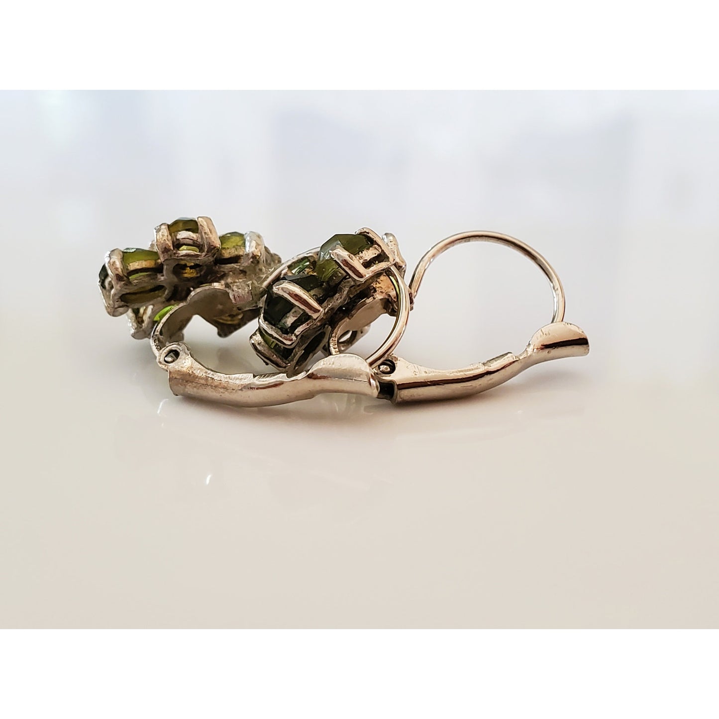 Vintage Green Crystal Flower Earrings