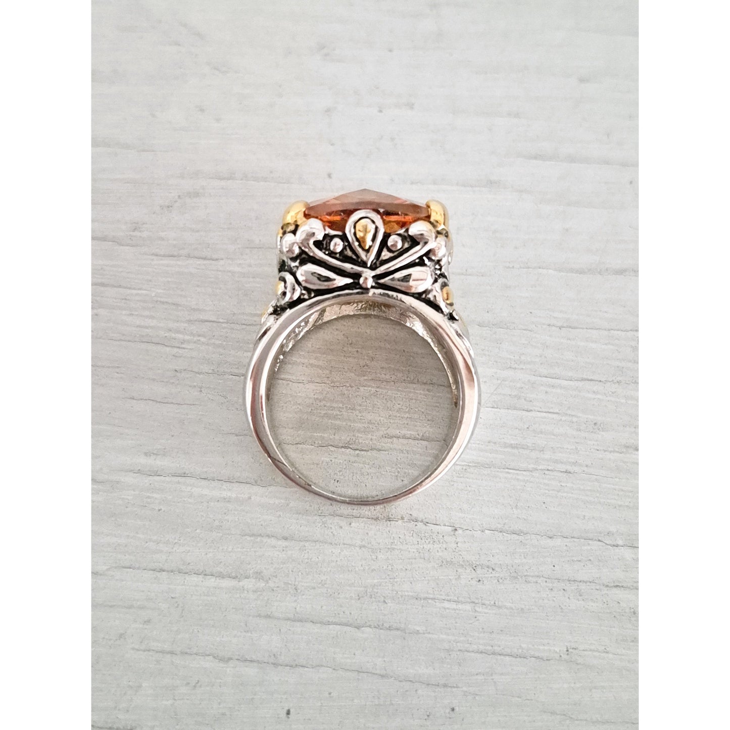 Vintage Citrine CZ 18K Plated Cocktail Ring