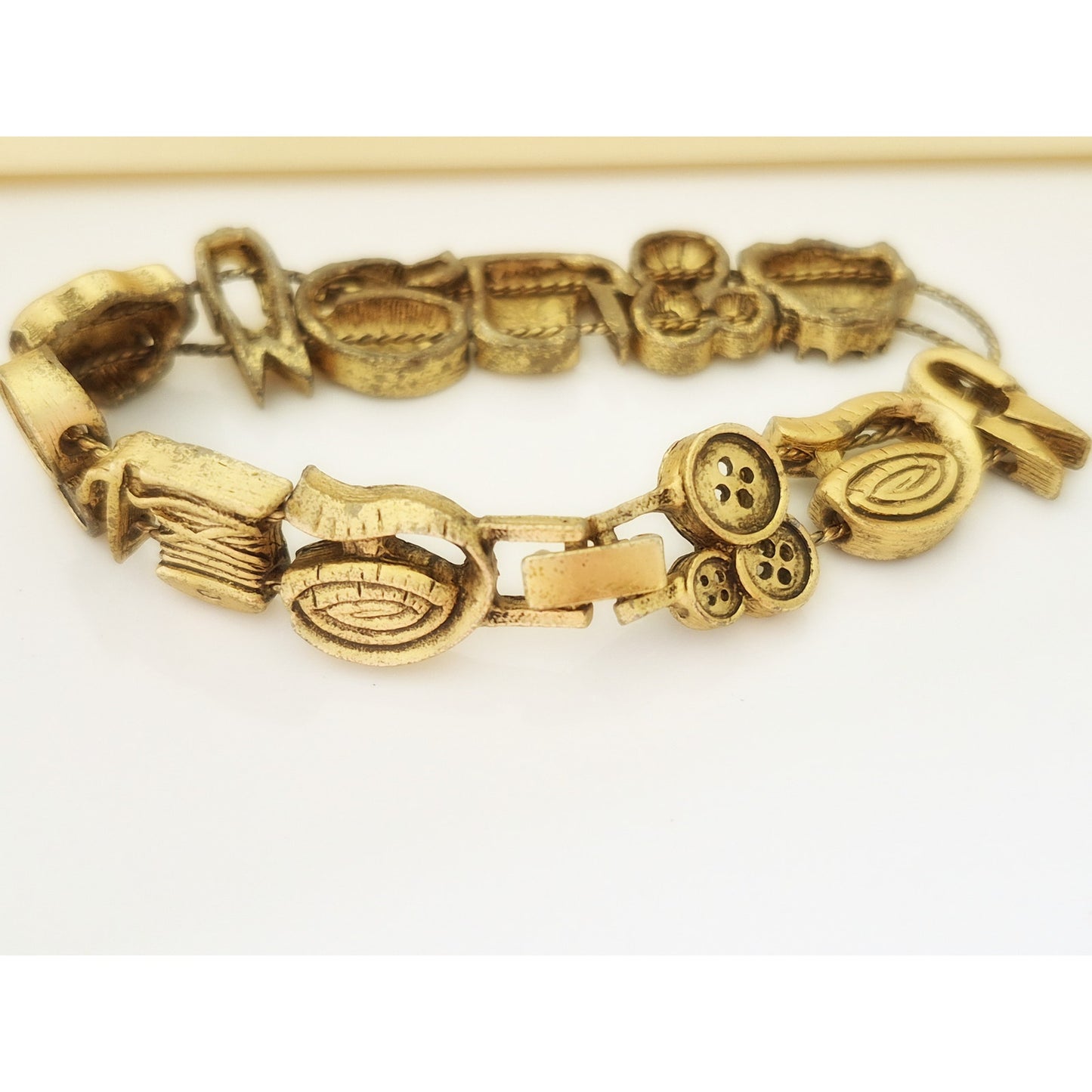 Vintage Gold-tone Sewing Theme Slide Charm Bracelet
