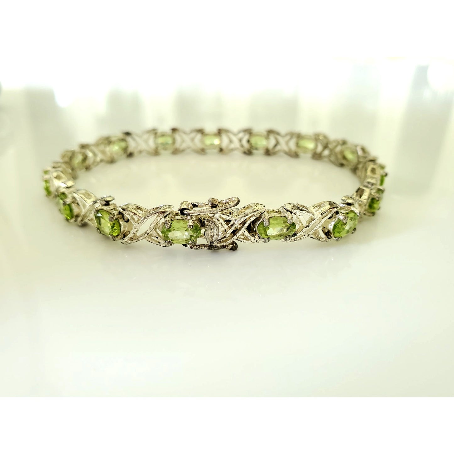 Vintage Sterling Silver Green Peridot Tennis Bracelet