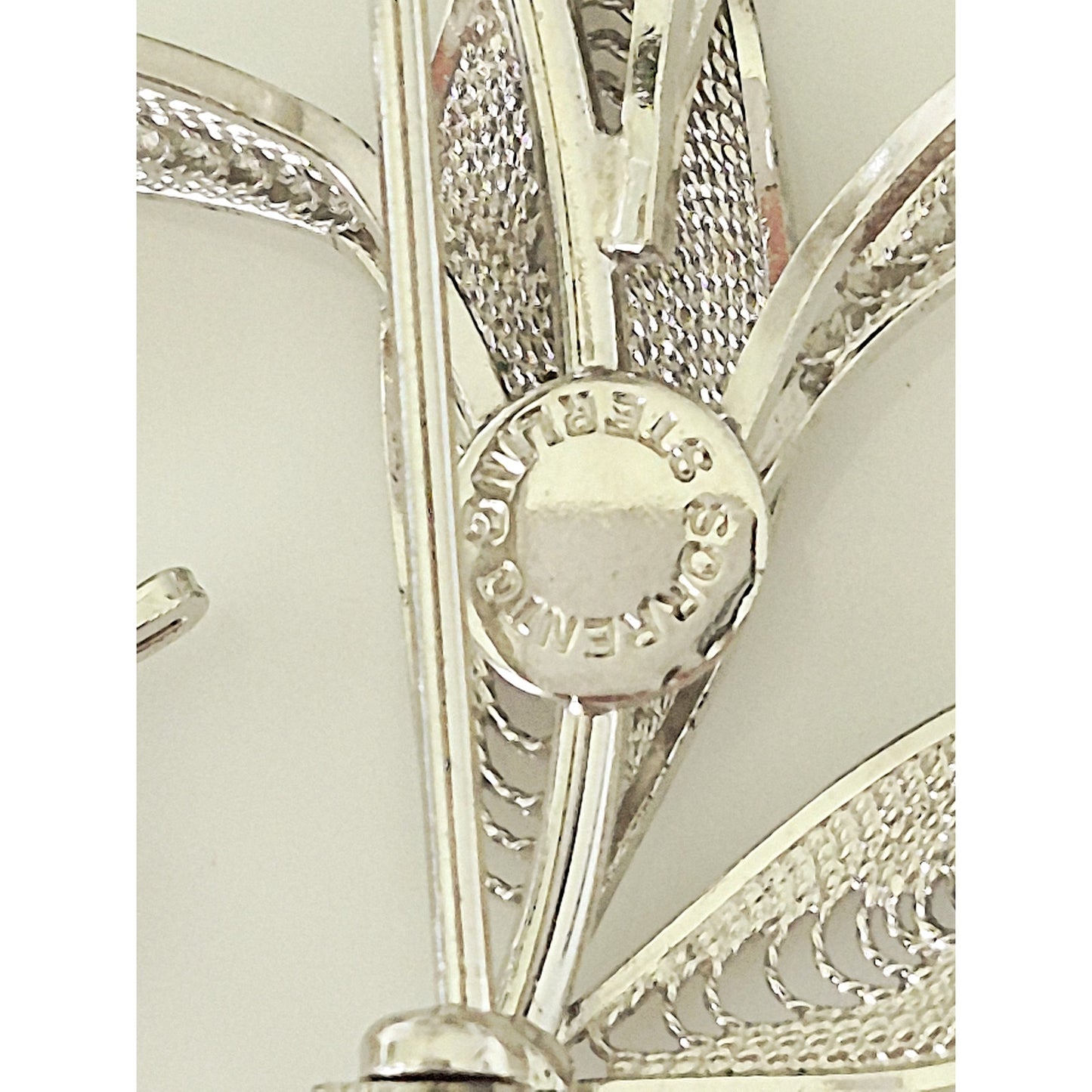 Vintage Sterling Silver Sorrento Designer Hematite Flower Filigree Brooch Pin