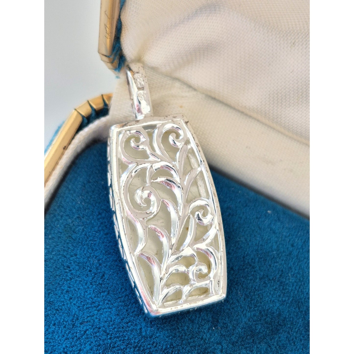 Sterling Silver Mother of Pearl Rectangle Scroll Pendant