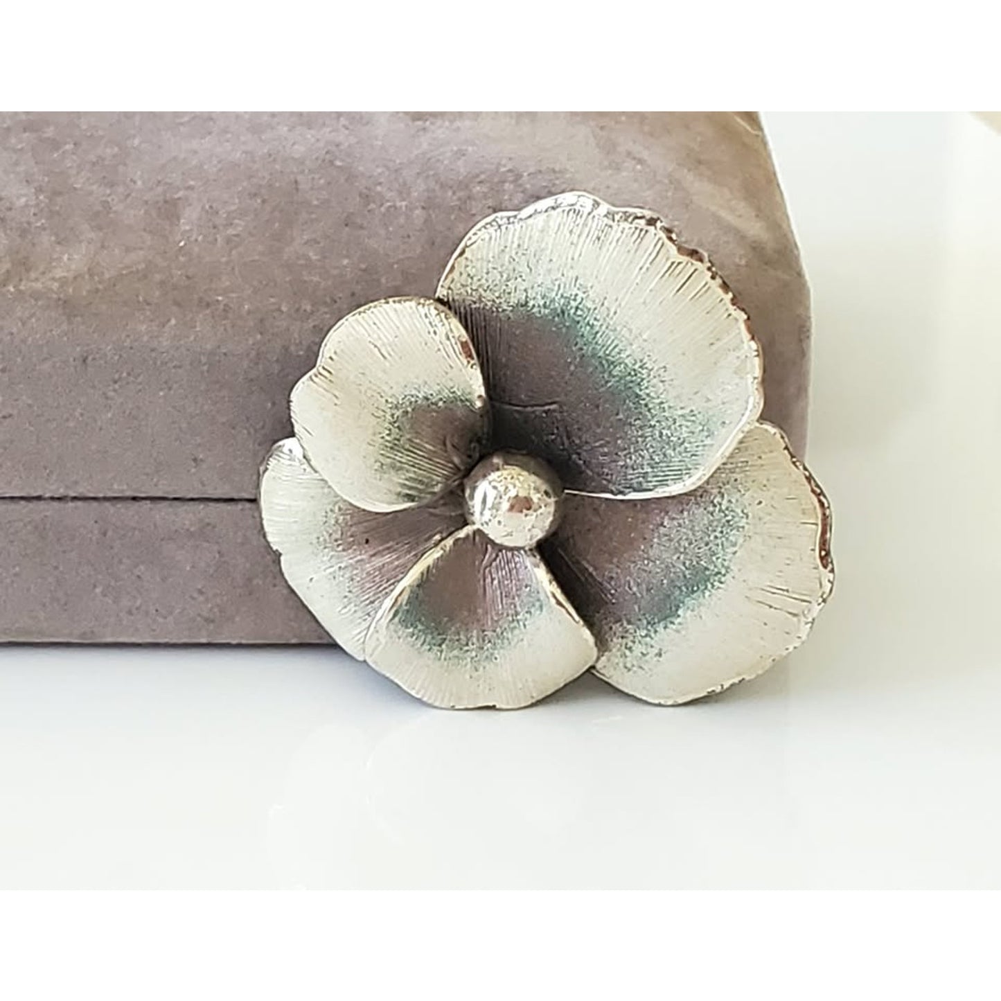 Vintage Sterling Silver White and Gray Textured Enamel Pansy Brooch by Danecraft