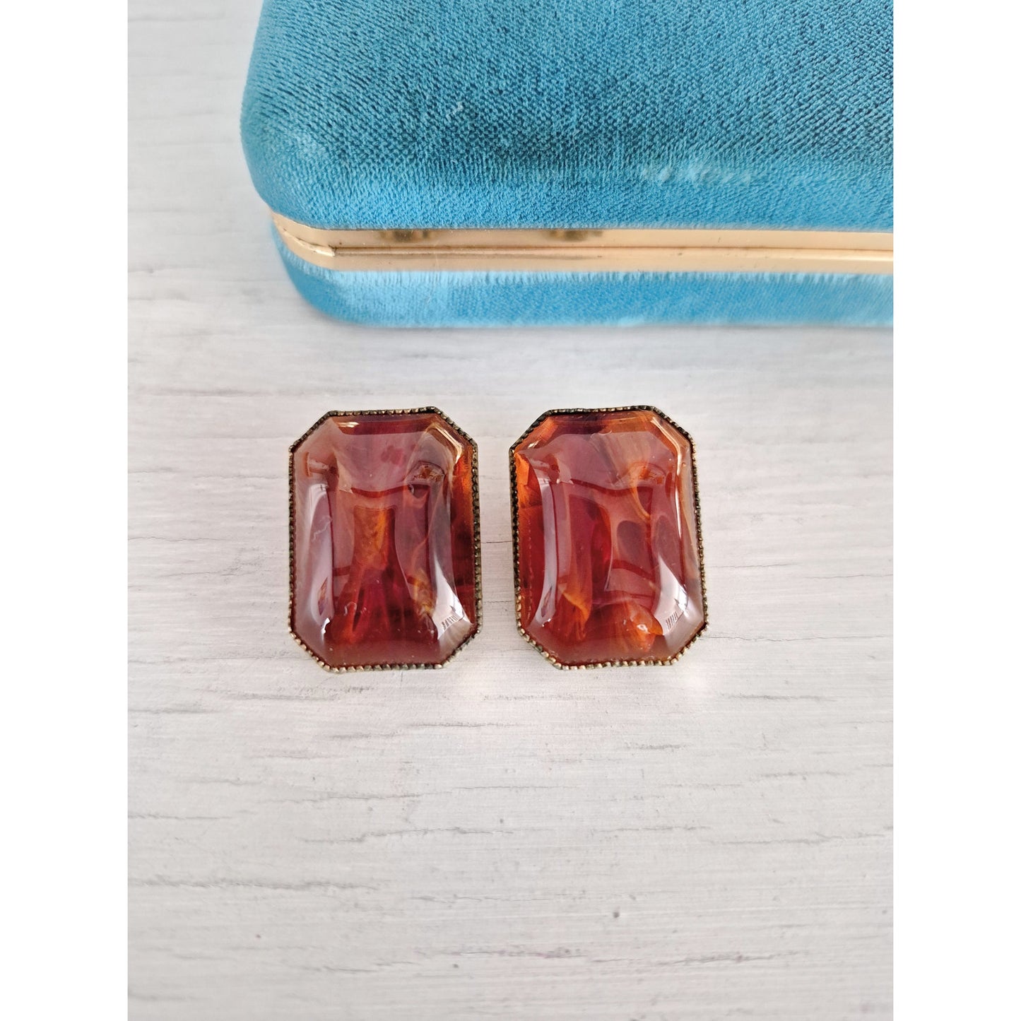 Vintage Hattie Carnegie Signed Carnelian Cabochon Earrings