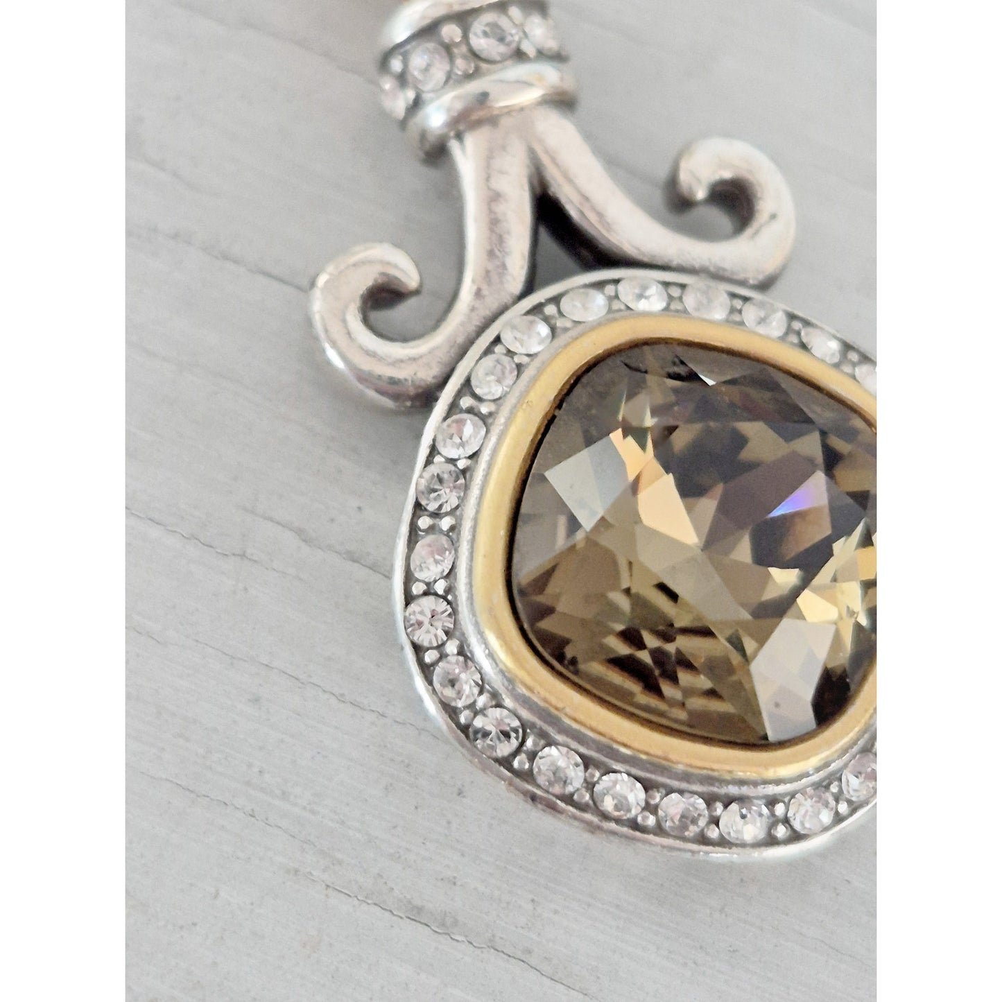 Vintage Brighton Amber Crystal Two Tone Pendant