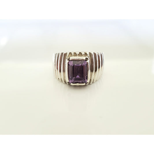 Ribbed Sterling Silver Amethyst Ring