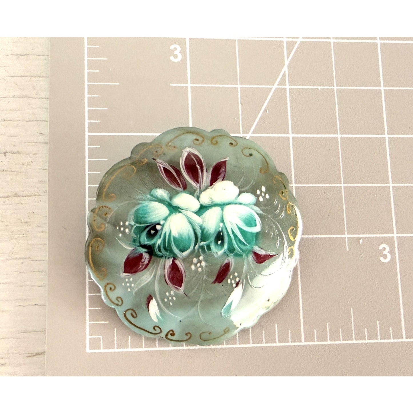 Vintage Russian Hand-painted Floral Brooch Pin