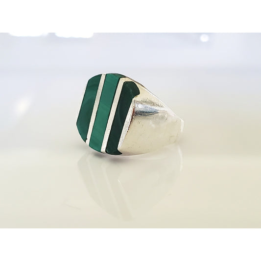 Vintage JPM Mexico Malachite Sterling Silver Ring