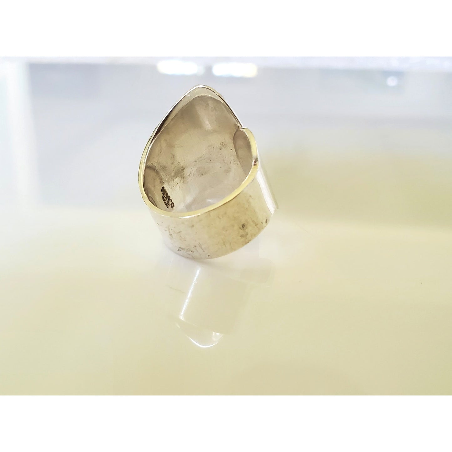 Asymmetrical Wide Band Sterling Silver Turquoise Ring