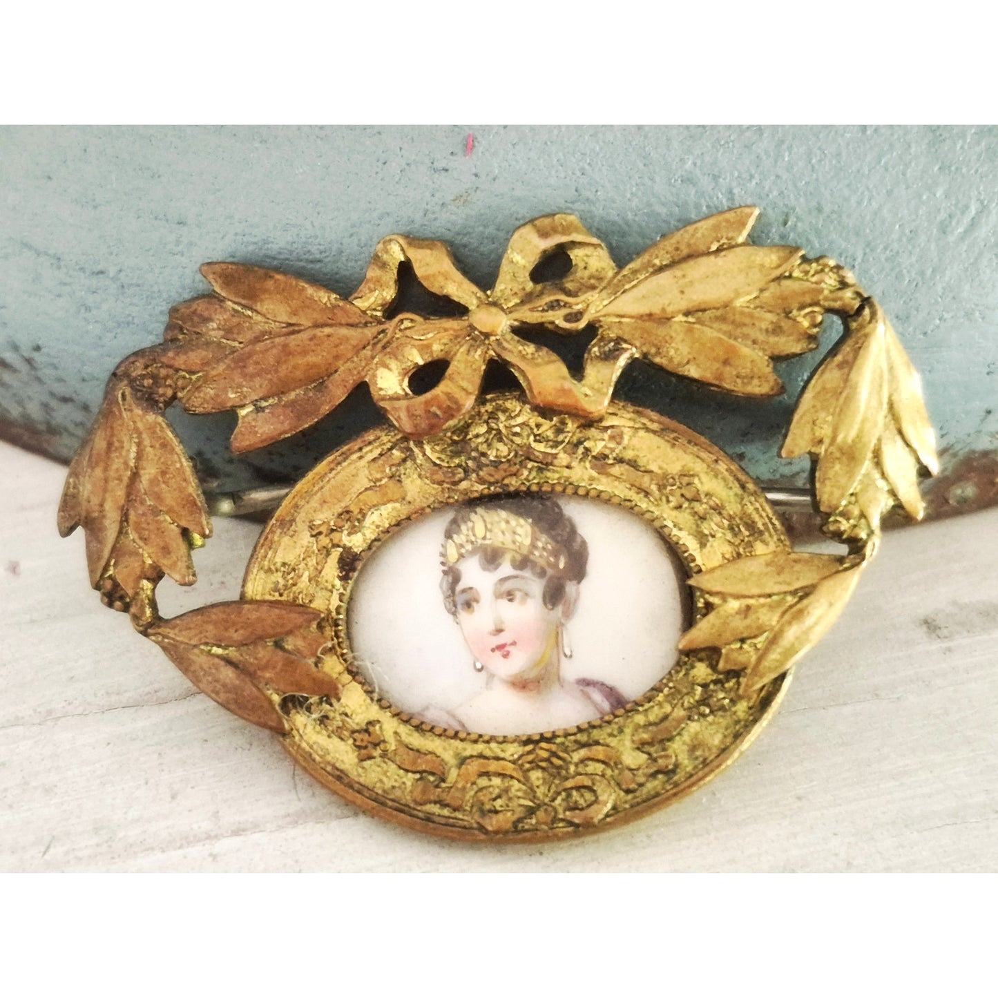 Antique C-Clasp Victorian Lady Brass Pin Brooch