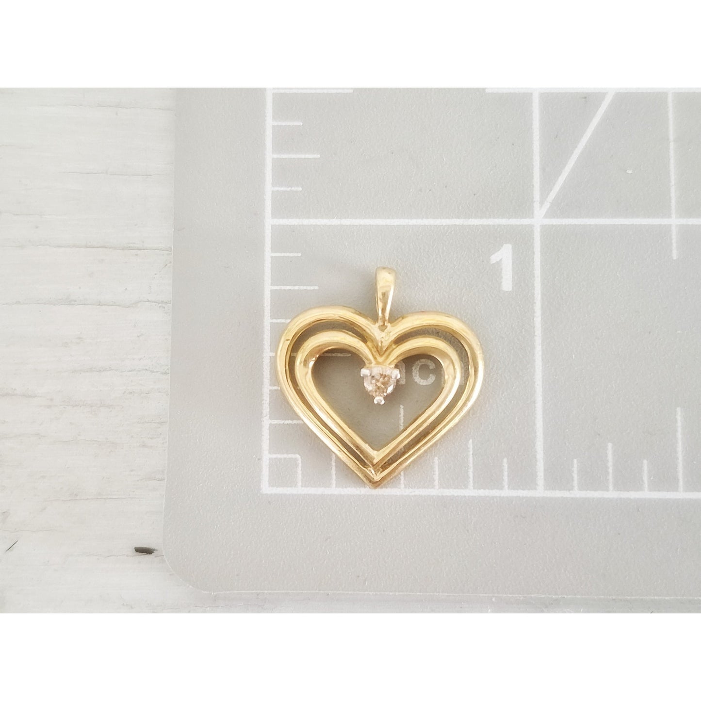 Vintage 10K Gold Diamond Double Heart Pendant