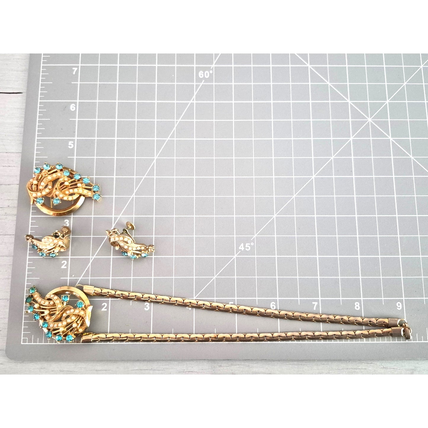 Vintage Demi Parure Rhinestones and Seed Pearls Jewelry Set