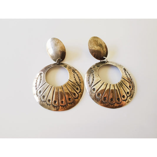 Vintage Sterling Silver Concho Navajo Earrings
