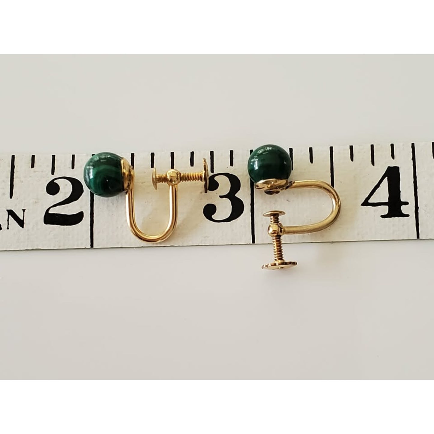 Vintage Gold-fill Malachite Ball Screw On Earrings