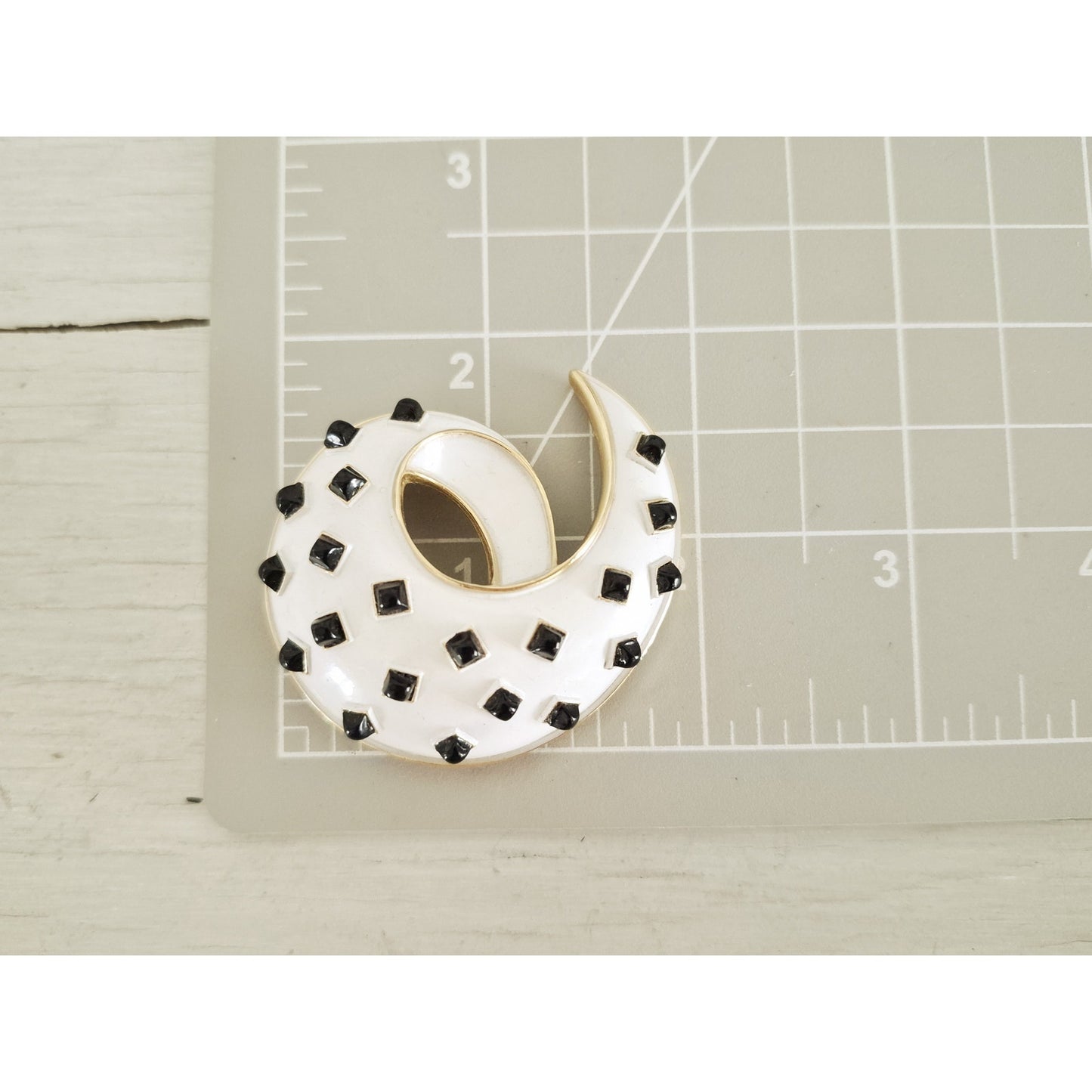 Vintage MCM Crown Trifari Black and White Brooch Lot of 3