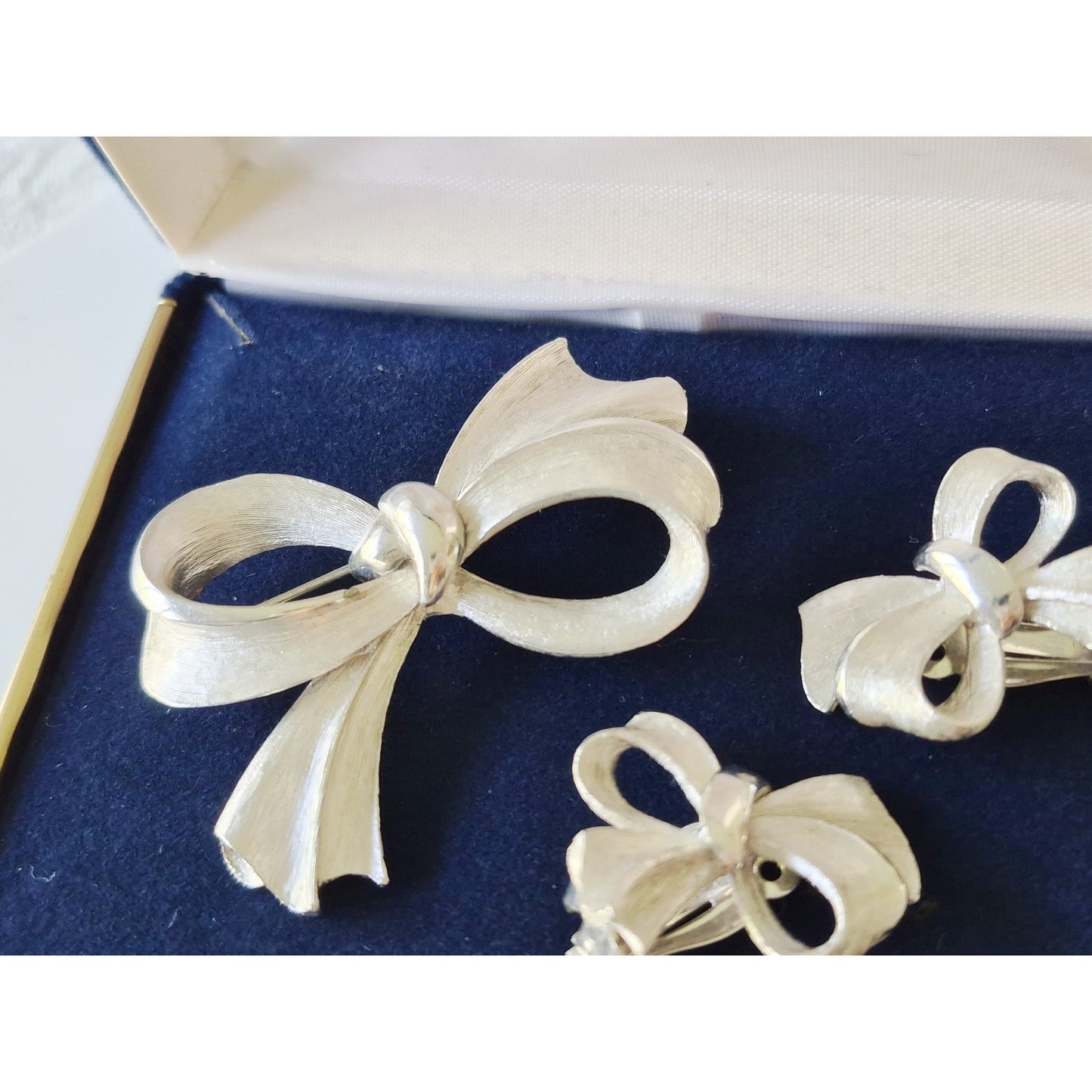 Vintage MCM Silver-tone Bow-tie Brooch and Earring Set