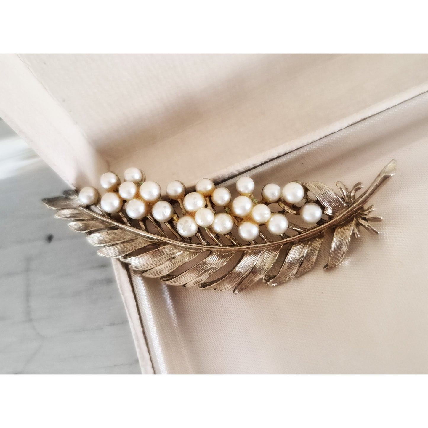 Vintage Signed ART Arthur Pepper Faux Pearl Leaf Brooch