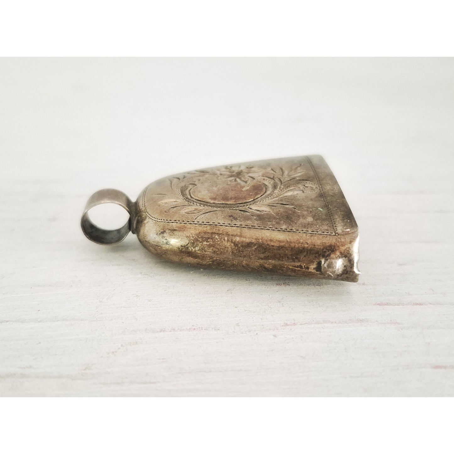 Vintage Sterling Silver Floral Etched Cow Bell Pendant