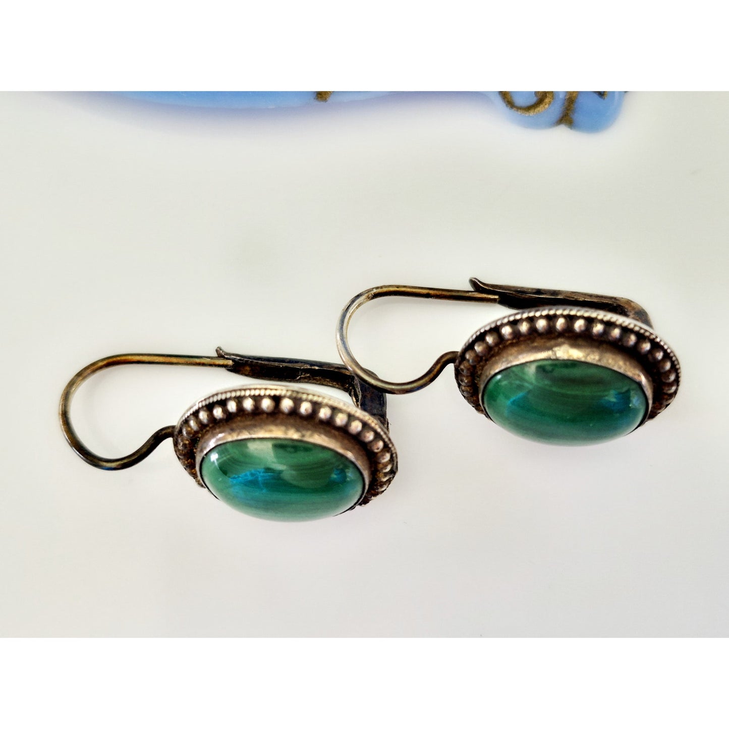 Vintage Sterling Silver Southwestern Navajo Malachite Earrings