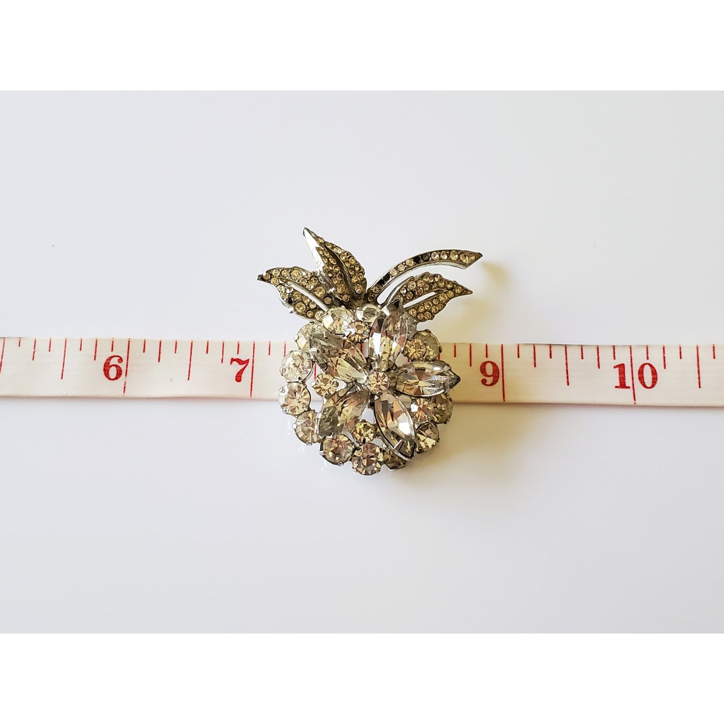 Vintage Clear Rhinestone Floral Brooch