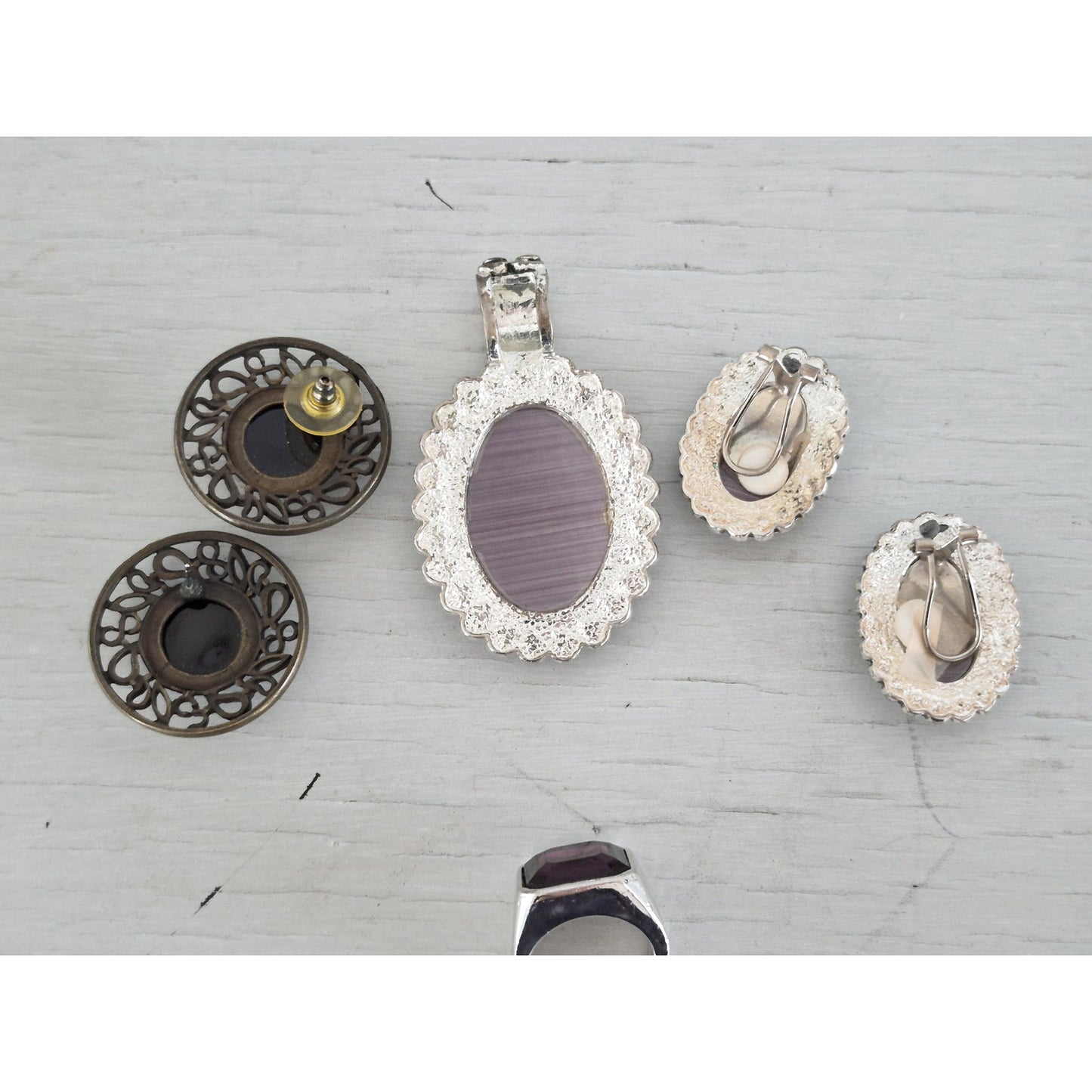 Vintage Silver-tone and Purple Stone Jewelry Lot
