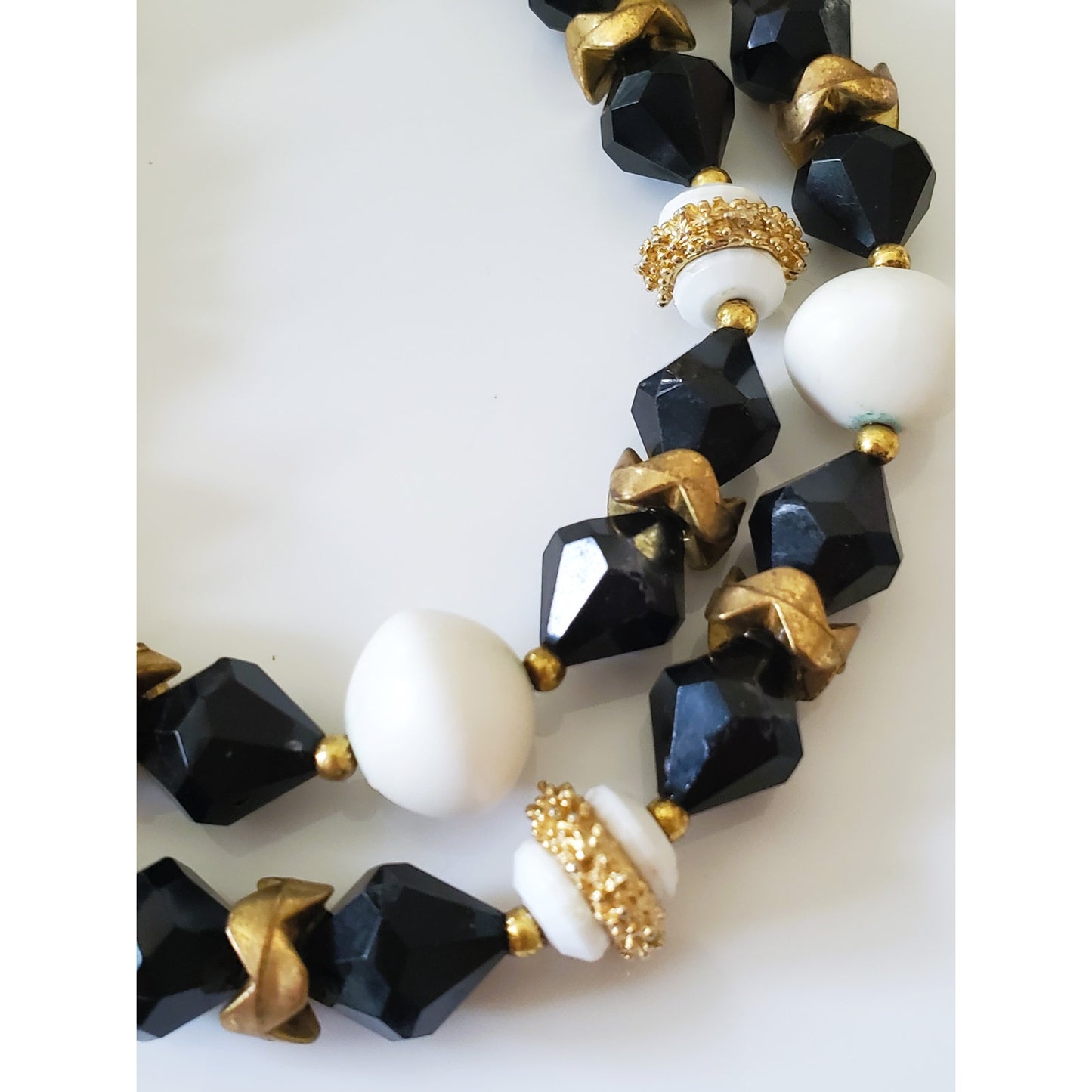 Vintage Black and White Beaded Double Strand Necklace