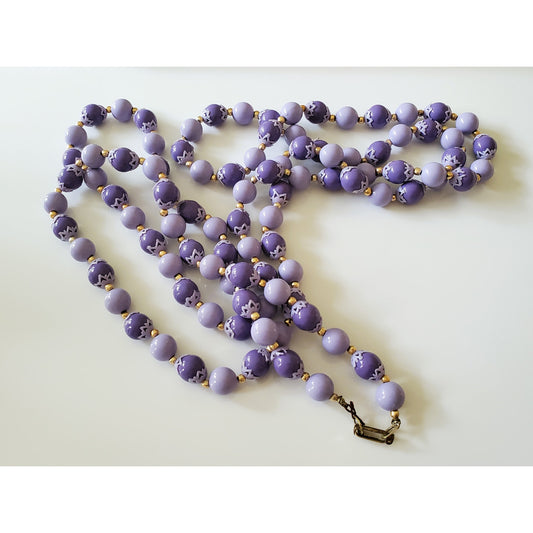 Vintage Never Ending Hong Kong Lavender Beaded Necklace