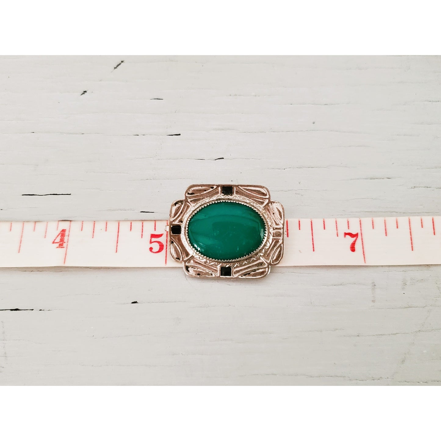Vintage 1930's Czechoslovakia Silver Tone and Green Carbochan Brooch