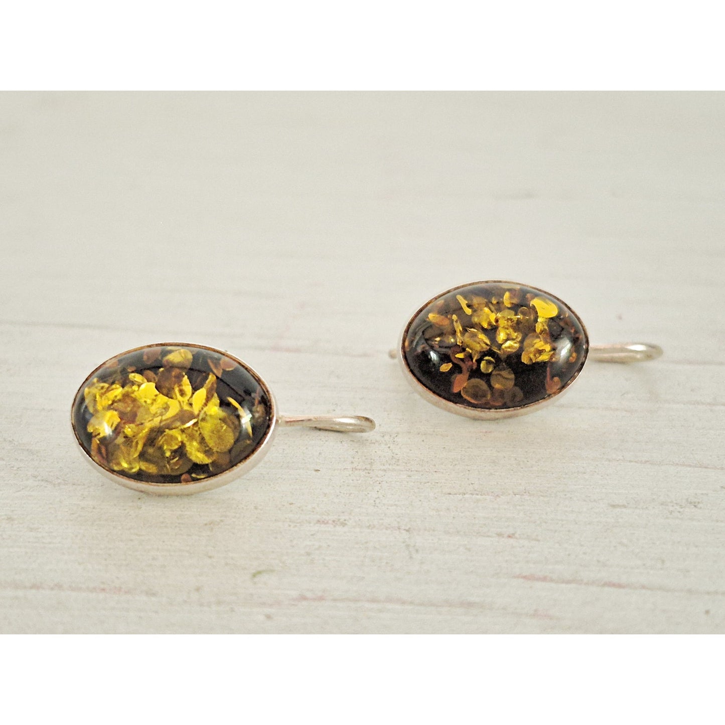 Vintage Valerio V-8 Poland  Sterling Silver Yellow Baltic Amber Drop Earrings