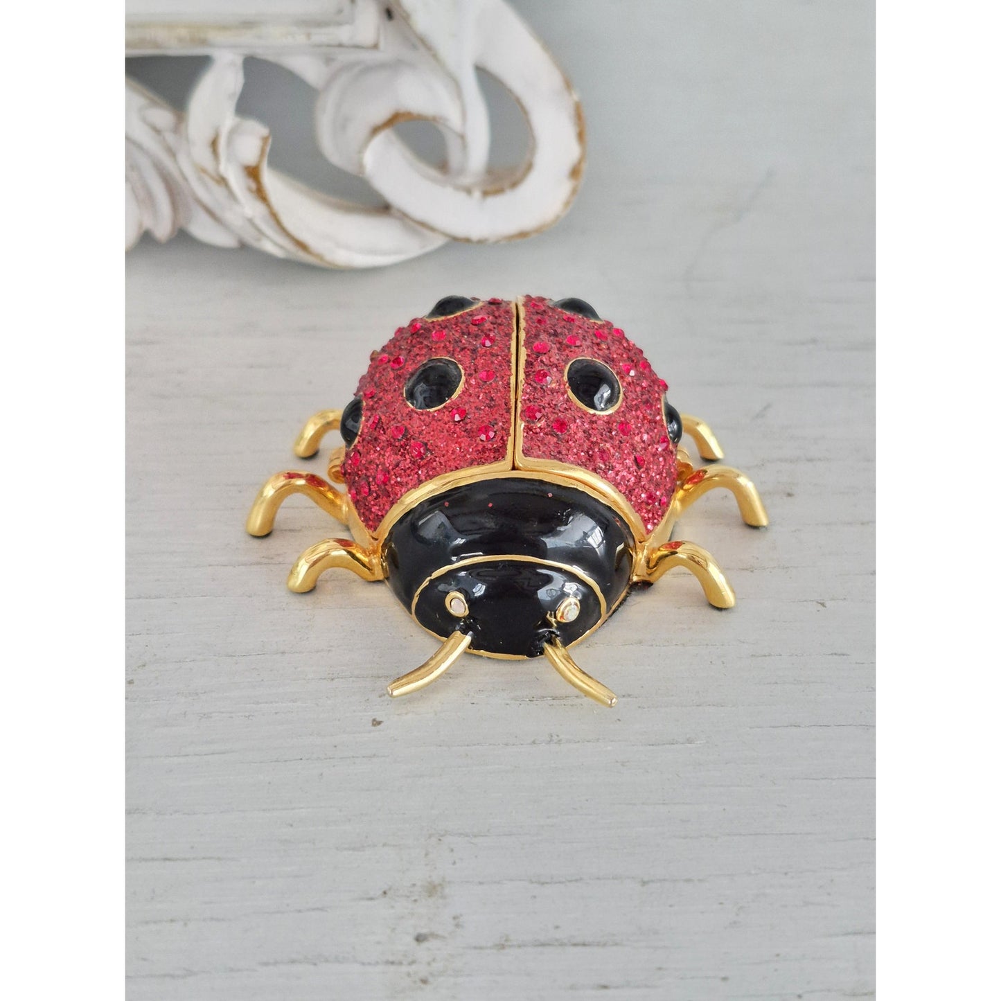 Vintage Perry Borelli Jeweled Lady Bug Trinket Box