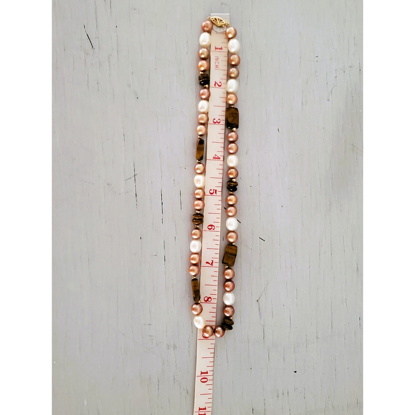 14K Gold Honora Natural Brown Cream Pearl & Tigers Eye Necklace