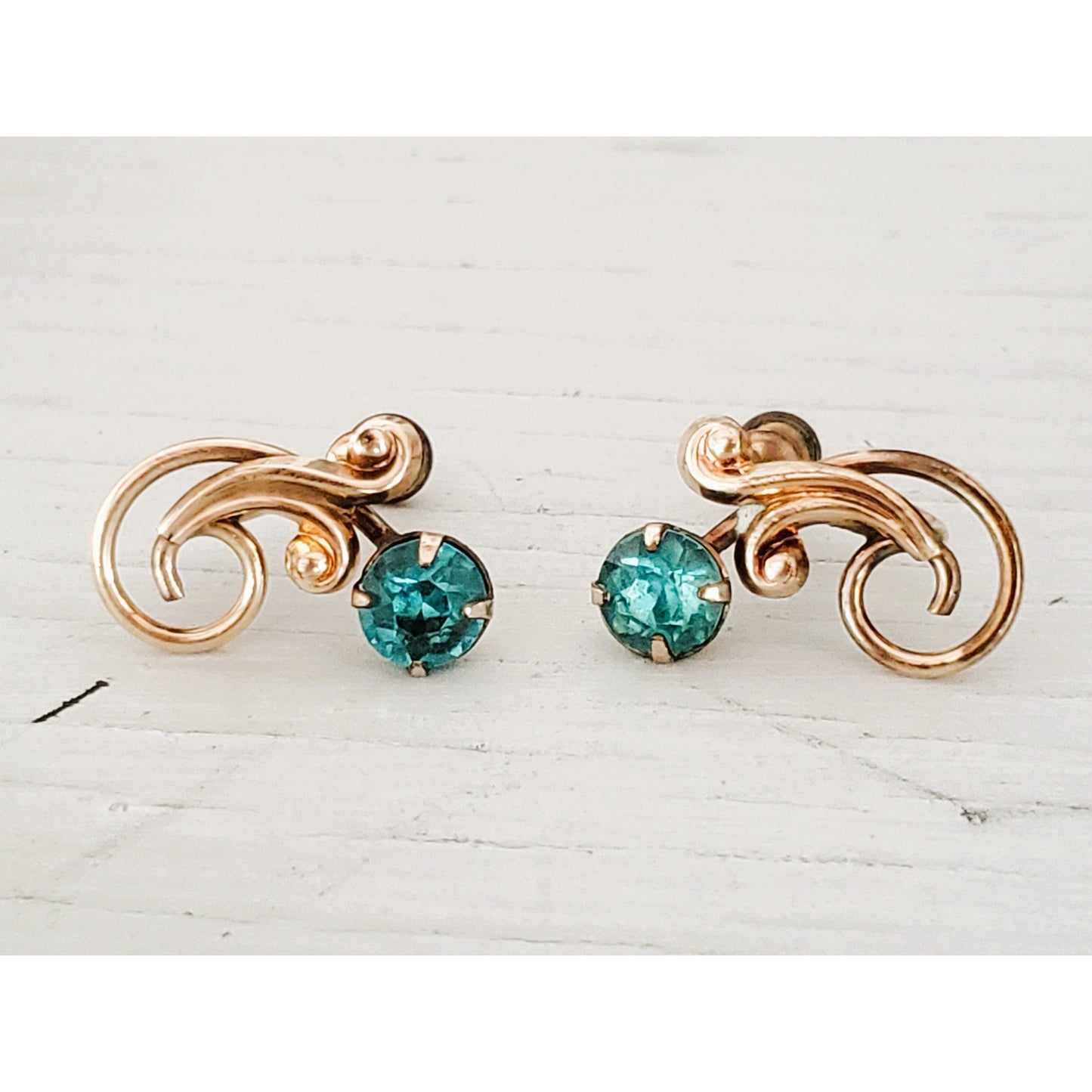 Vintage Gold Filled Blue Rhinestone Brooch Necklace and Earring Set